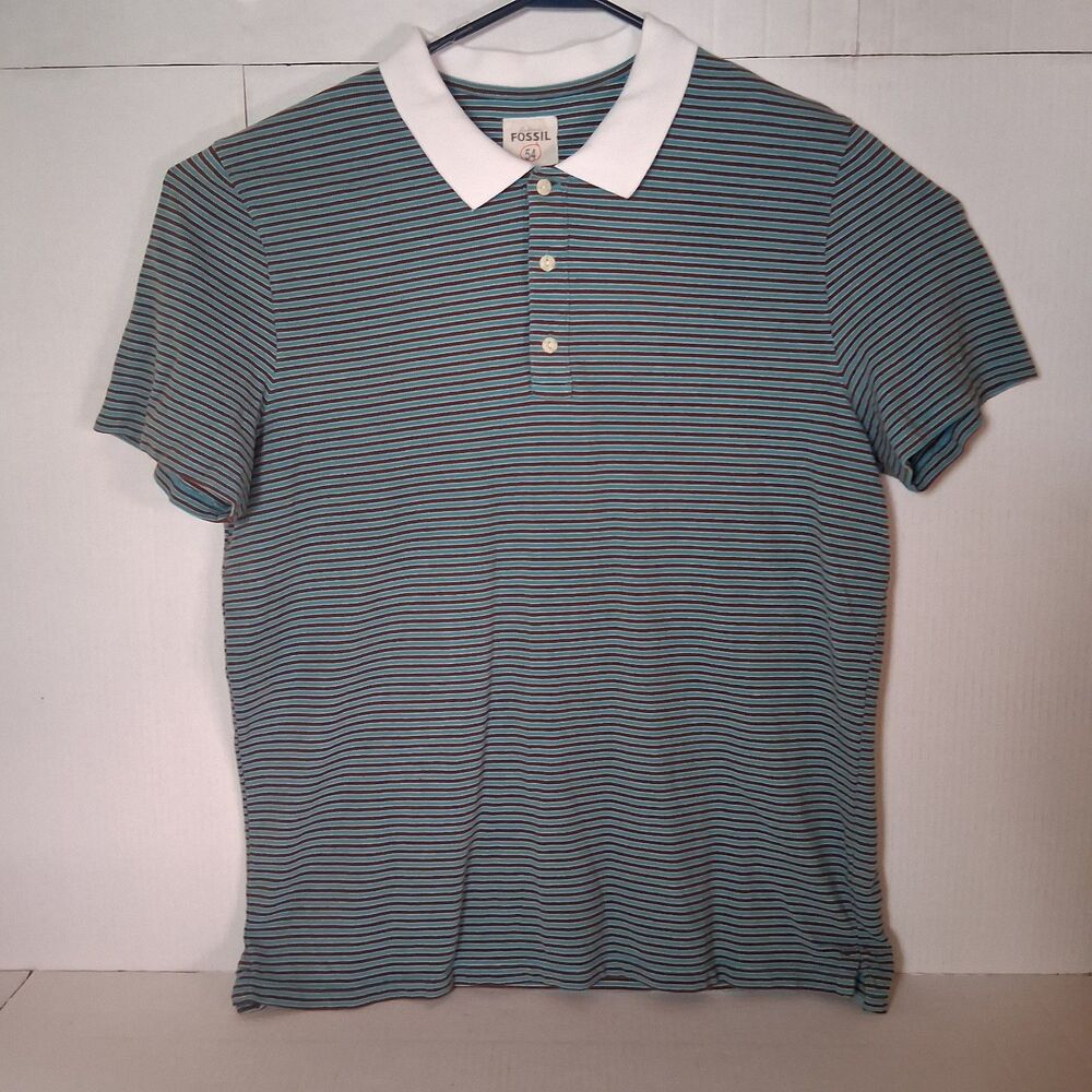 FOSSIL Men's Blue/Brown Polo T-shirt Size Extra Large Regular